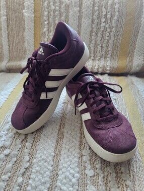 adidas VL Court 3.0 Suede Sneaker in Burgundy with White Stripes